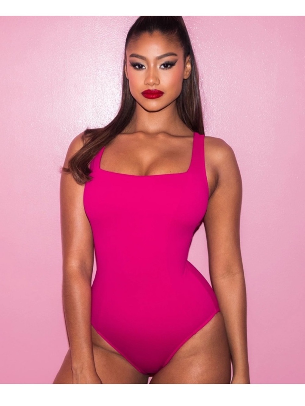 NWT TAE Pink Squarey Regular Long Swimsuit Size S
